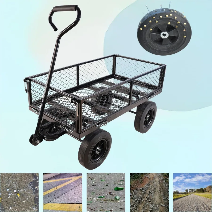 

Black solid wheels wagon cart Solid wheels Tools cart Wagon Cart Garden cart trucks make it easier to transport firewood