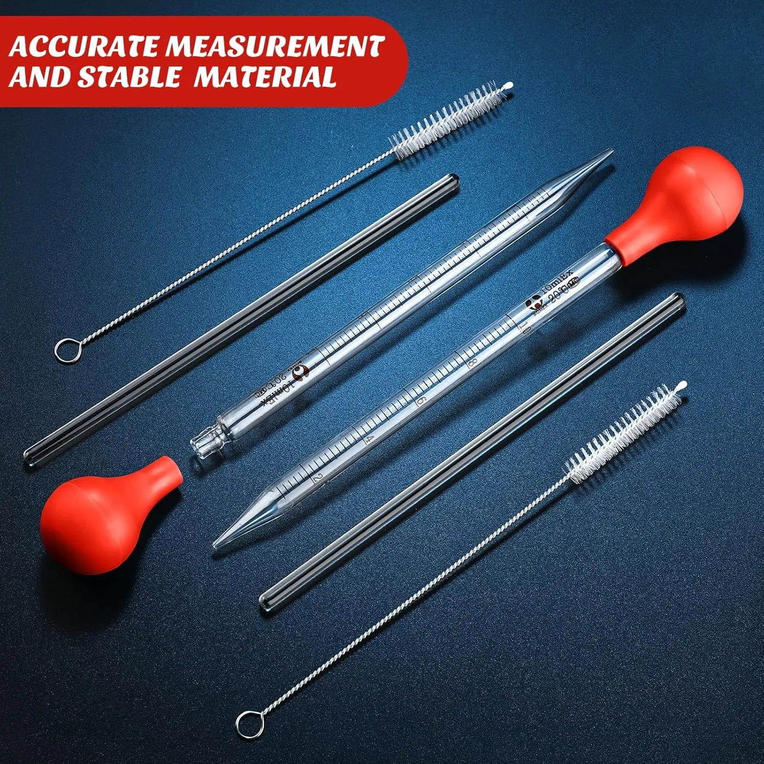 Glass Dropper, Graduated Laboratory Dropper, with Large Rubber Cap, Stirring Rod, Cleaning Brush, Suitable for Liquid Essential Oils (6-Piece Set, Red, 10 ml) view 3