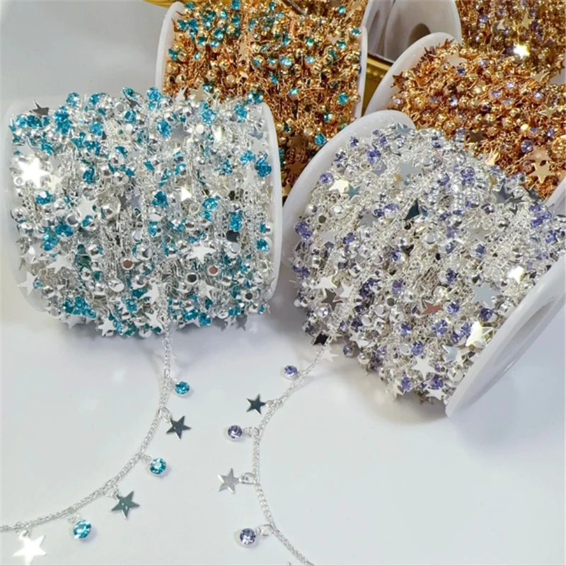 10 Meters New Retro No Fade Blue Crystal Star Beads Link Chains DIY for Bracelet Necklace Garment Jewelry Making Accessories