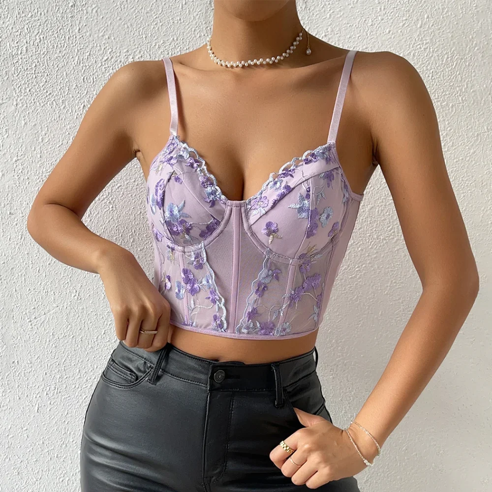 Sexy Women Mesh Corsets Shaper Flower Embroidery Bustier Steel Ring Fishbone Slim Fit Versatile Lady Corset Top Underbust Corset
