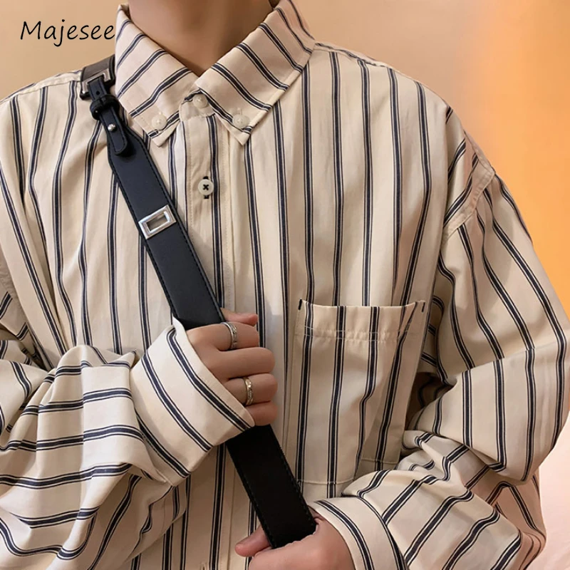 

Shirts Men Striped Long Sleeve Handsome Hong Kong Style Streetwear Comfortable Leisure Teenagers Vitality Ulzzang Daily Chic Ins