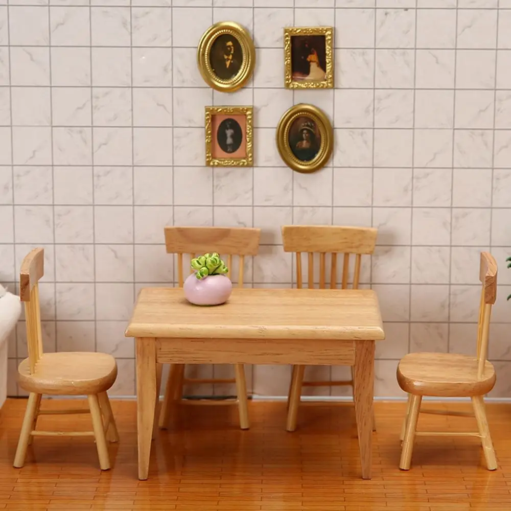 Mini 1/12 Dollhouse Accessories Table Furniture Toys Wooden Table Simulation chair Doll House Decoration