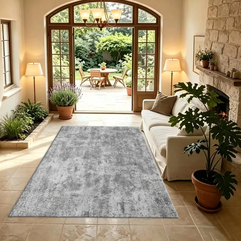 Grey Concrete Texture Carpet Flooring, Distressed Cement Look Non Slip Decor Floor Area Rug