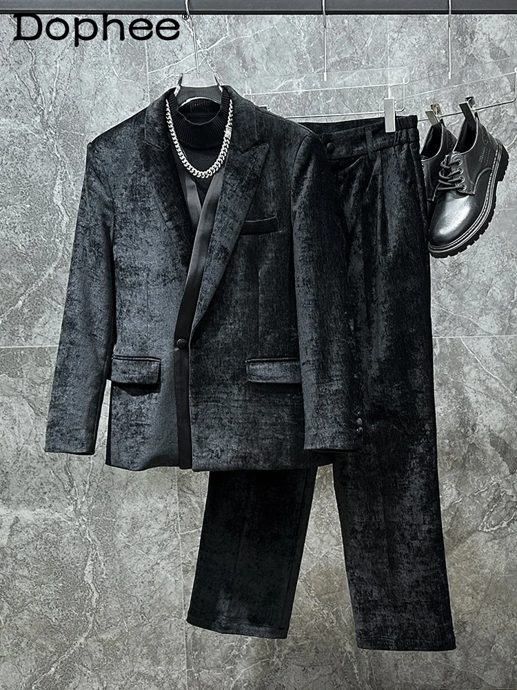 

High-End Retro Corduroy Suit Two-Piece Set for Men, Stylish New Design, Versatile and Trendy Blazer