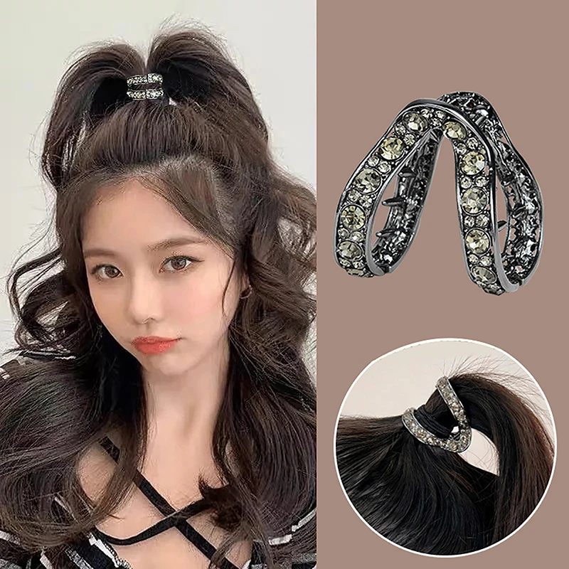 New Mini Rhinestone Hair Clip For Women Small Fashion Anti-Drooping Metal NoteHigh Ponytail Hair Claw Headdress Hair Accessories