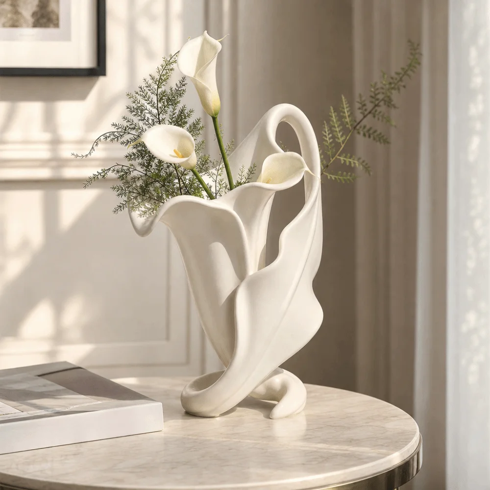 Unique Nordic Style Flower Vase Art Ornaments 3D Printed Desktop Decoration Creative Irregular Petal Statue Home Decor