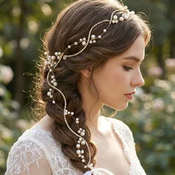 Elegant Headwear Rhinestone Pearl Headband Tiara Wedding Hair Accessories for Women Hair Jewelry Headpiece Bridesmaid Gift