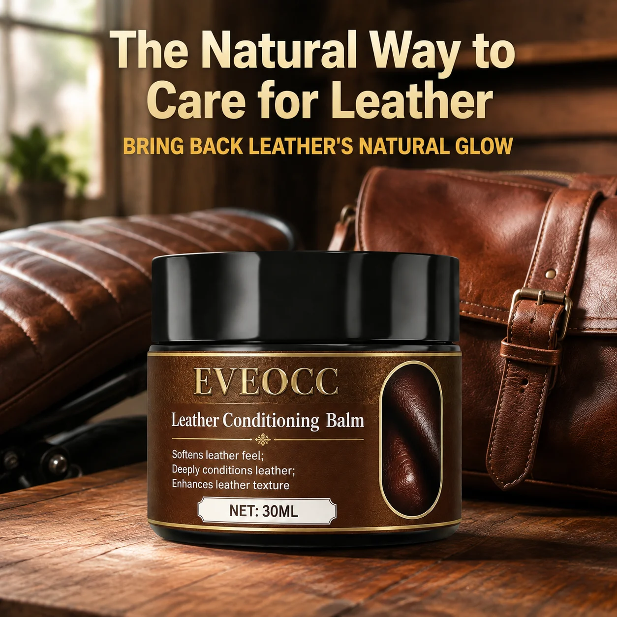 EVEOCC Leather Conditioning Balm 30ml, Deep Leather Conditioner Softens Leather & Enhances Texture for Sofa Shoes Car Seats