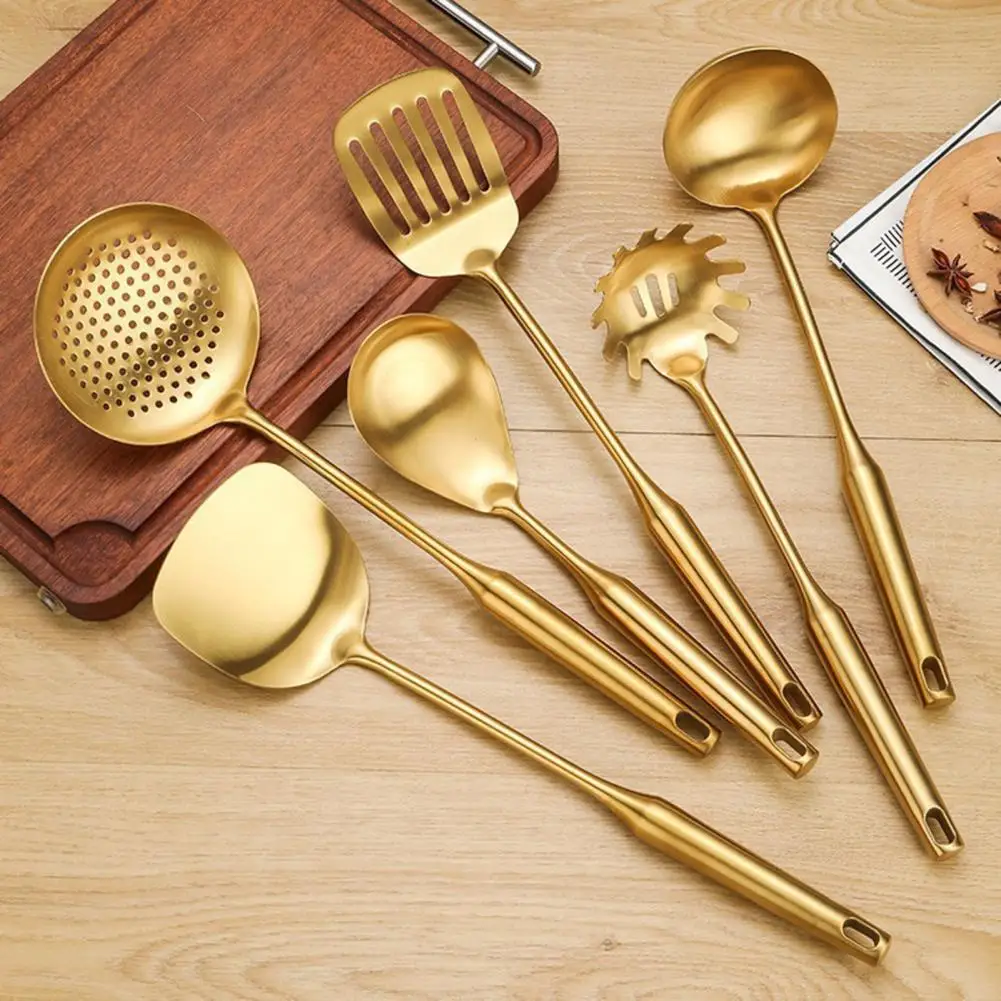 Cooking Serving Spoon Set Noodle Serving Spoon Professional Stainless Steel Kitchen Utensils Set Soup Ladle Spatula for Chefs