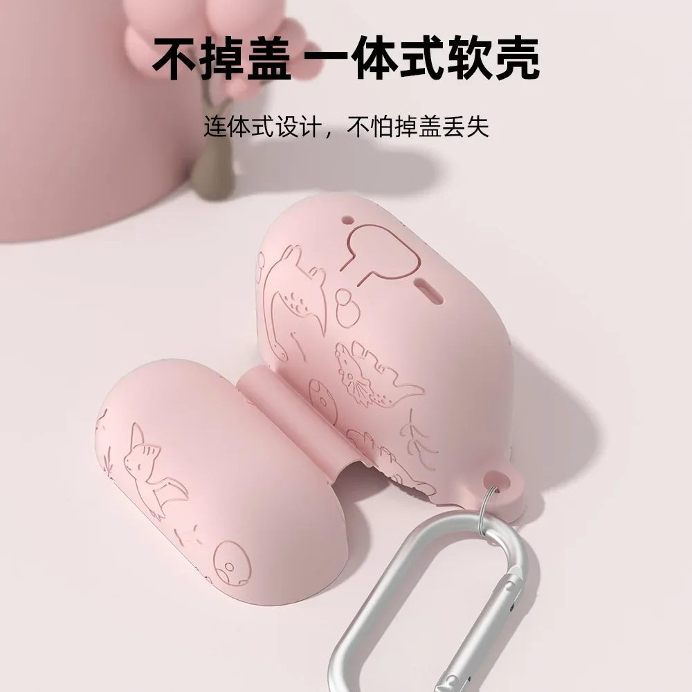 Cute Dinosaur Pattern Silicone Protective Cover for AirPods 4 Case with Keychain Portable Air Pods 3 1 pro2 Soft Shell view 5