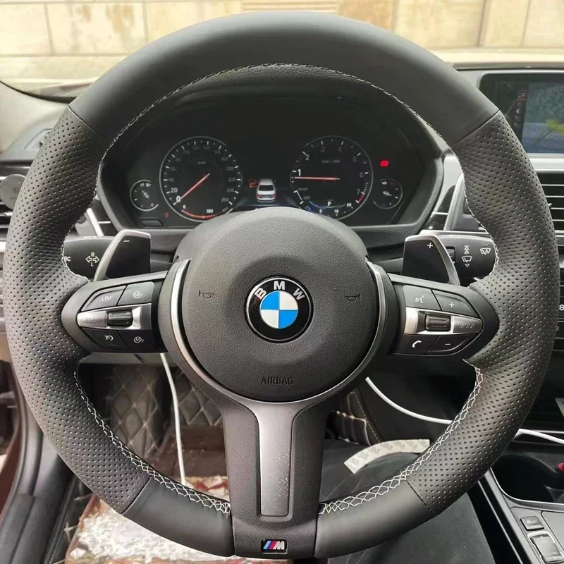 Hand-stitched black leather car steering wheel cover for BMW M Sport  F06 F10 F15 F16 F20 F21 F25 F30 F32gt F80 F82 X1 X3 x5 x6