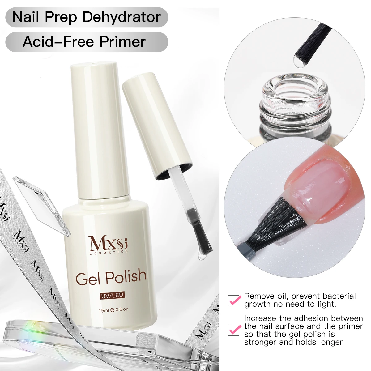 15ml NAIL Prep Dehydrator ธรรมชาติกรดฟรี Primer GEL เล็บ Air DRY Soak Off BASE Top Coat เจลเล็บเคลือบเงาเล็บ