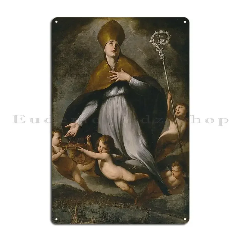 Religious Painting Of A Golden Bishop With Cherubs Metal Signs Print Party Vintage Printing Cinema Tin Sign Poster