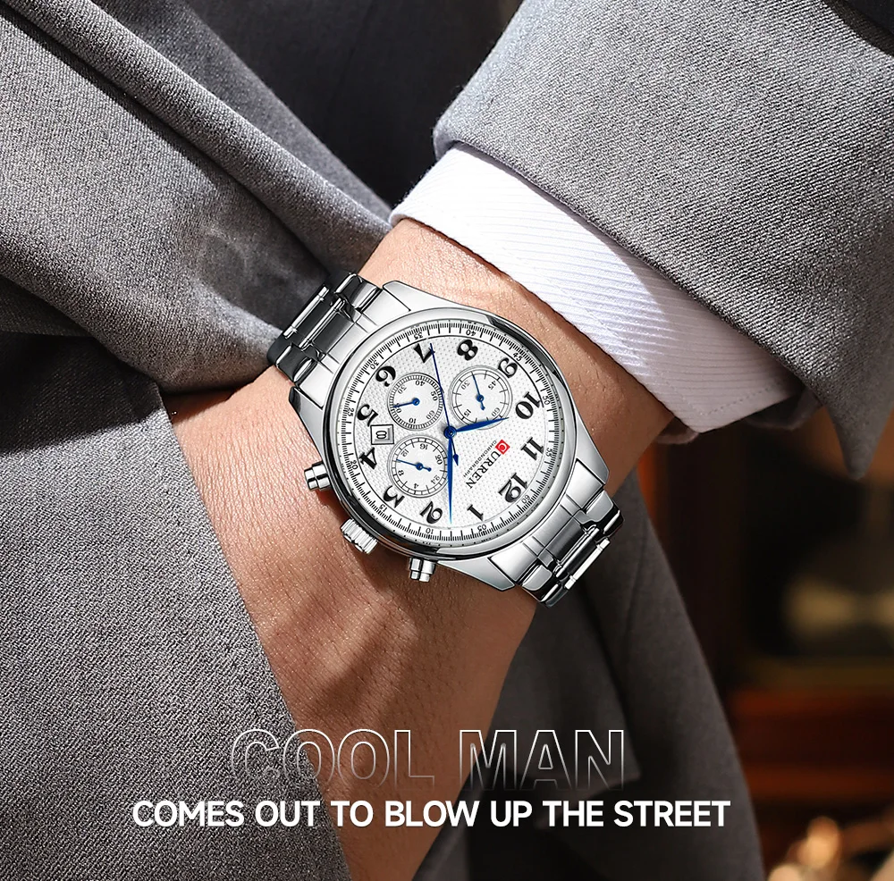 CURREN Modische Sport-Chronograph-Herrenuhr mit Edelstahlarmband, Automatisches Datum, Lässige Quarz-Armbanduhr, Relogio Masculino – Detail 13