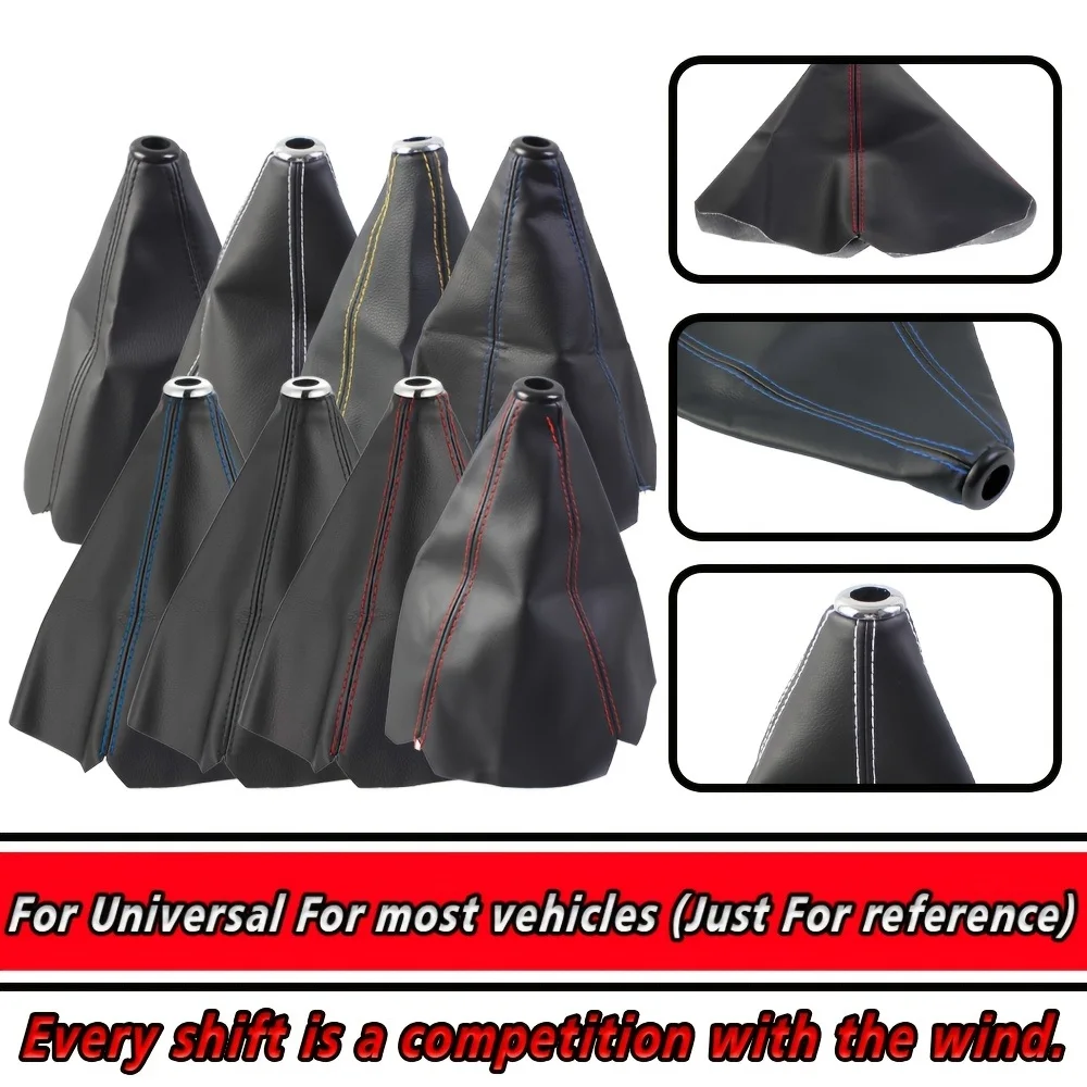 Universal PU Leather Gear Shift Boot Cover Waterproof Dustproof Wear Resistant Manual Shifter Protector with Color Stitching