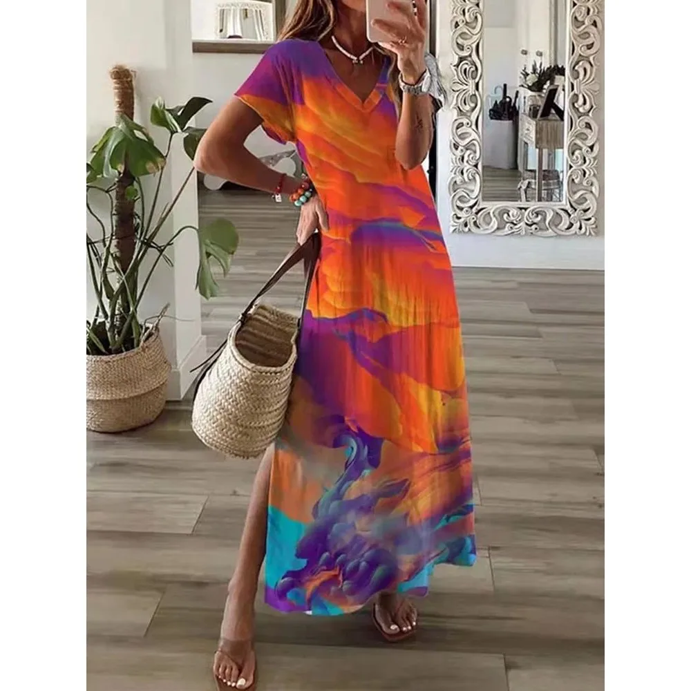 Géométrique irrégulière imprimé Long Dr t-shirt femme décontracté coupe confortable Maxi Dr pour les femmes à la mode