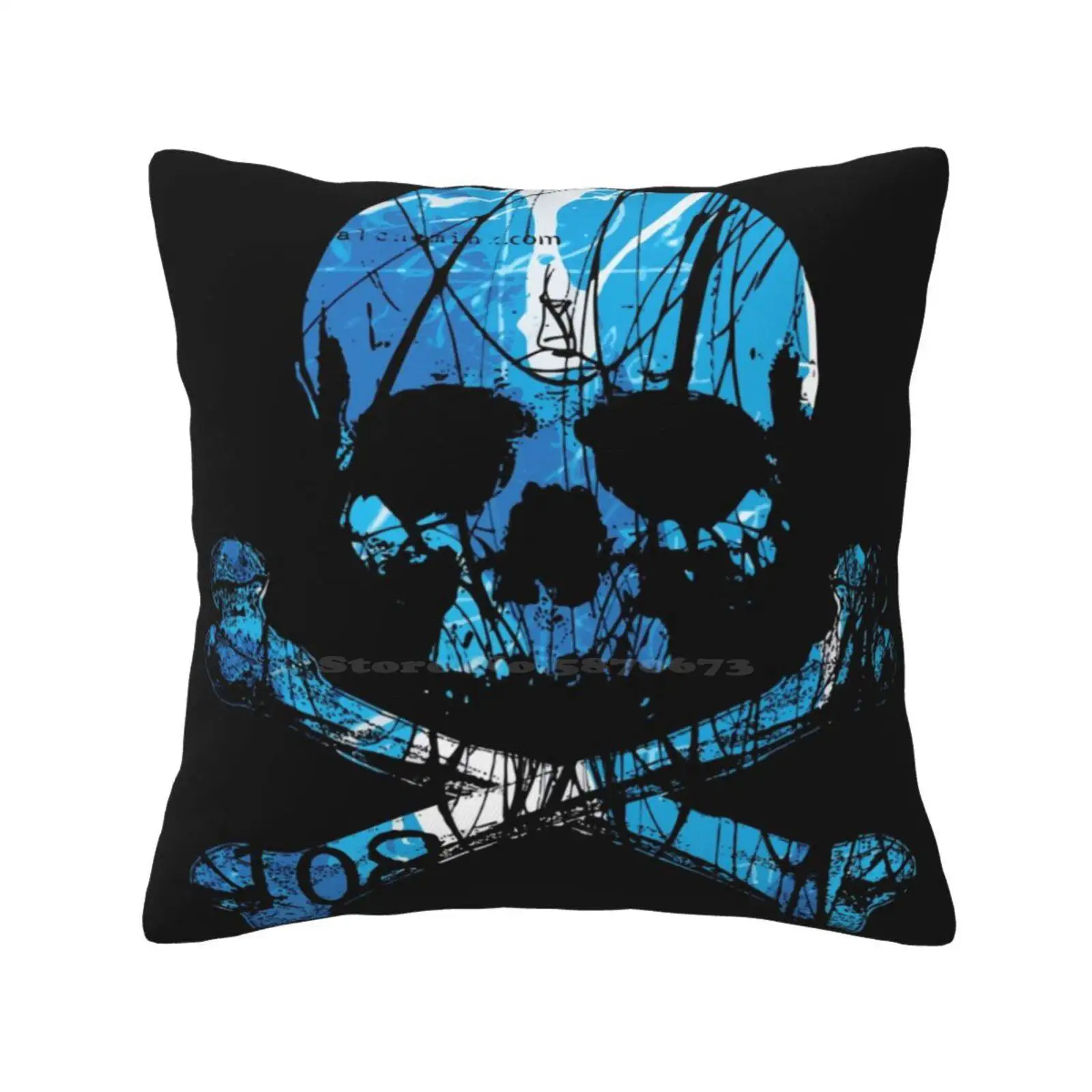 Blue Skull-Alchemink Pillowslip Pillowcase Alchemink Blue Skull Namiko Pirate Arcadia Red Monk Tattoo Logo White Black