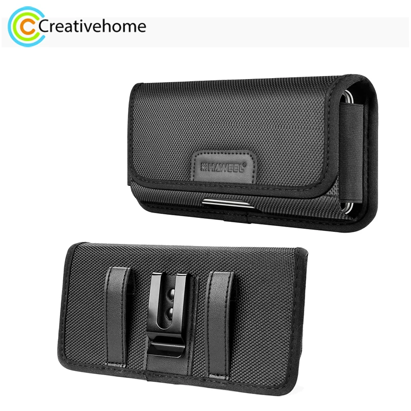 HAWEEL Nylon Cloth Waist Bag Belt Clip Horizontal Carrying Pouch with Card Slot Universal Style Men Business Mobile Phone Cover