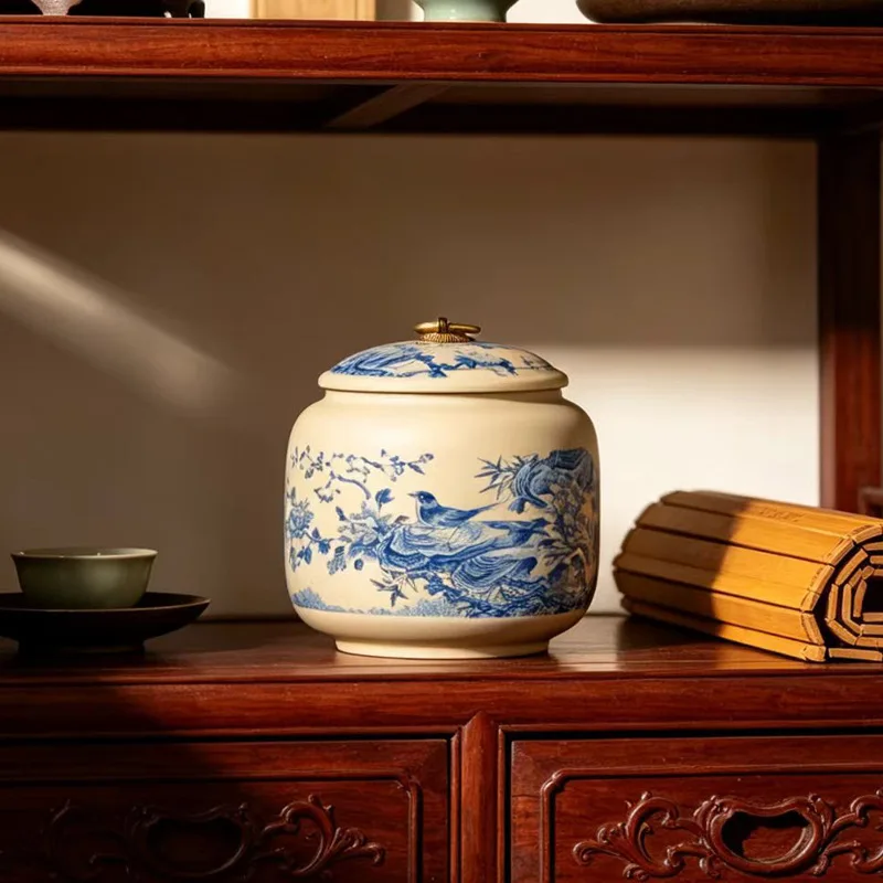 Tea storage jar vintage decorative ceramic airtight theedoos for loose-leaf tea storage chinese ceramic canister tabletop presen