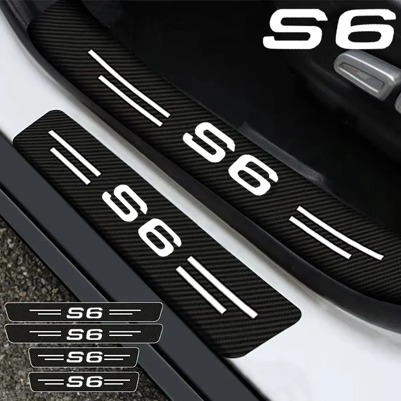 Car Door Sill Protector Sticker Carbon Fiber Threshold Strip For Audi S6 Logo Rear Trunk Bumper Guards Decorative Accessories