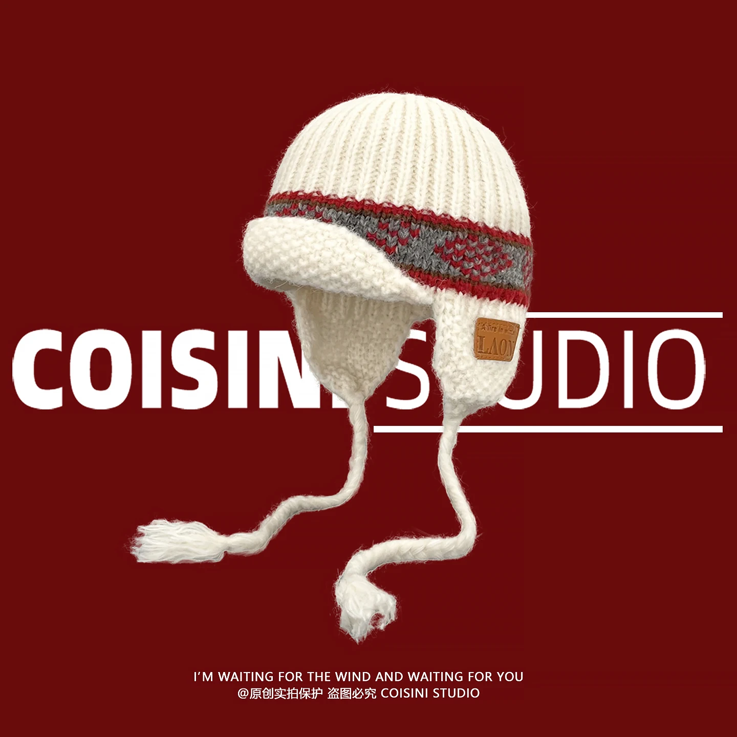 

2025 New Crocheted Knit Bomber Hat Women's Winter Jacquard Small Brim Ear Flap Beanie with Braid Russian Men Ski Pilot Cap