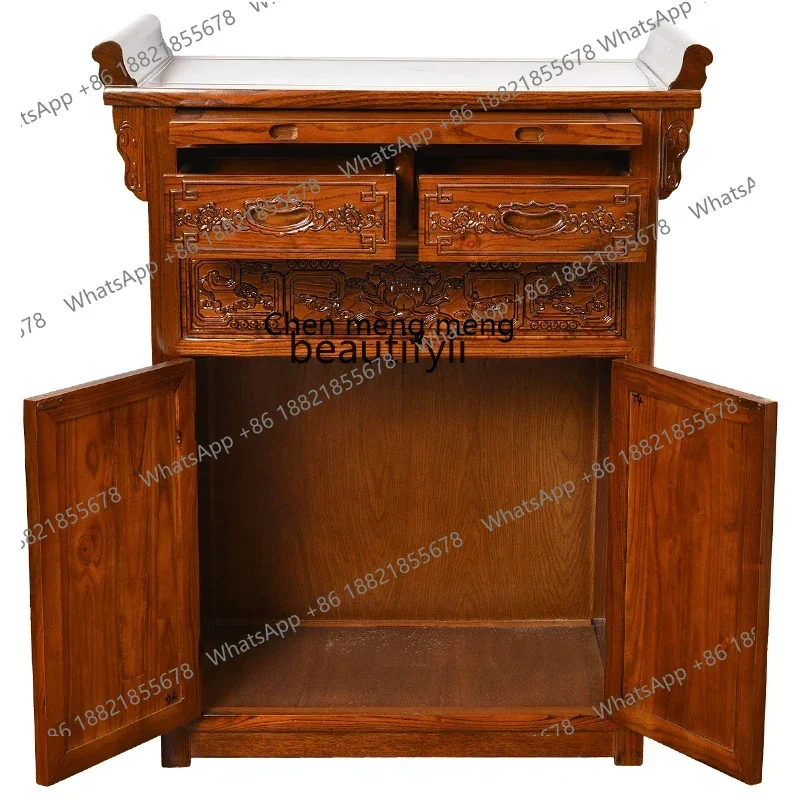 xz1Altar Buddha Shrine Household Small Altar Incense Burner Table Solid Wood Chinese Carved Buddha Table