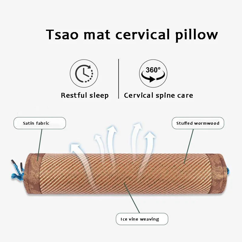 Summer Cylindrical Wormwood Pillow Cool Mat Ice Rattan Cervical Pillow Cool Comfort Ice Silk Pillow Improve Sleep