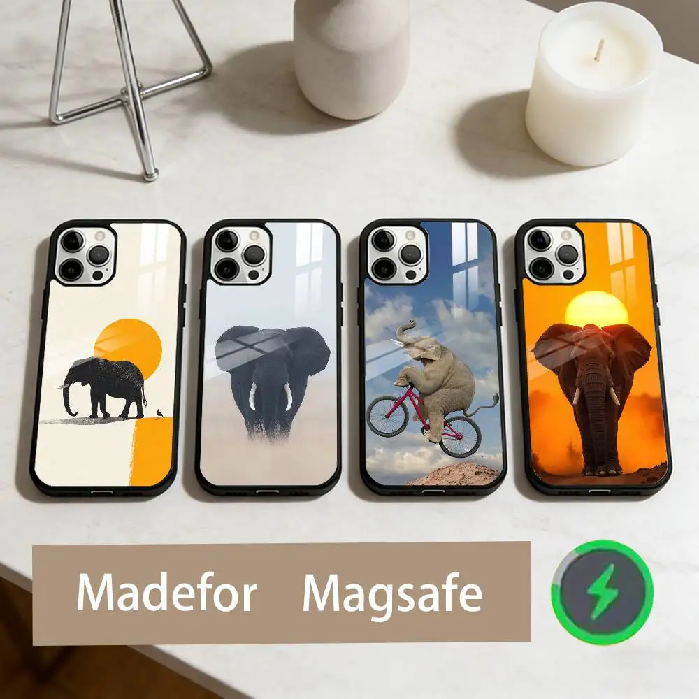 

A-Animal E-Elephant Phone Case For iPhone17,16,15,14,13,12,11 Plus,Pro Max Magnetic For Magsafe Wireless Charging