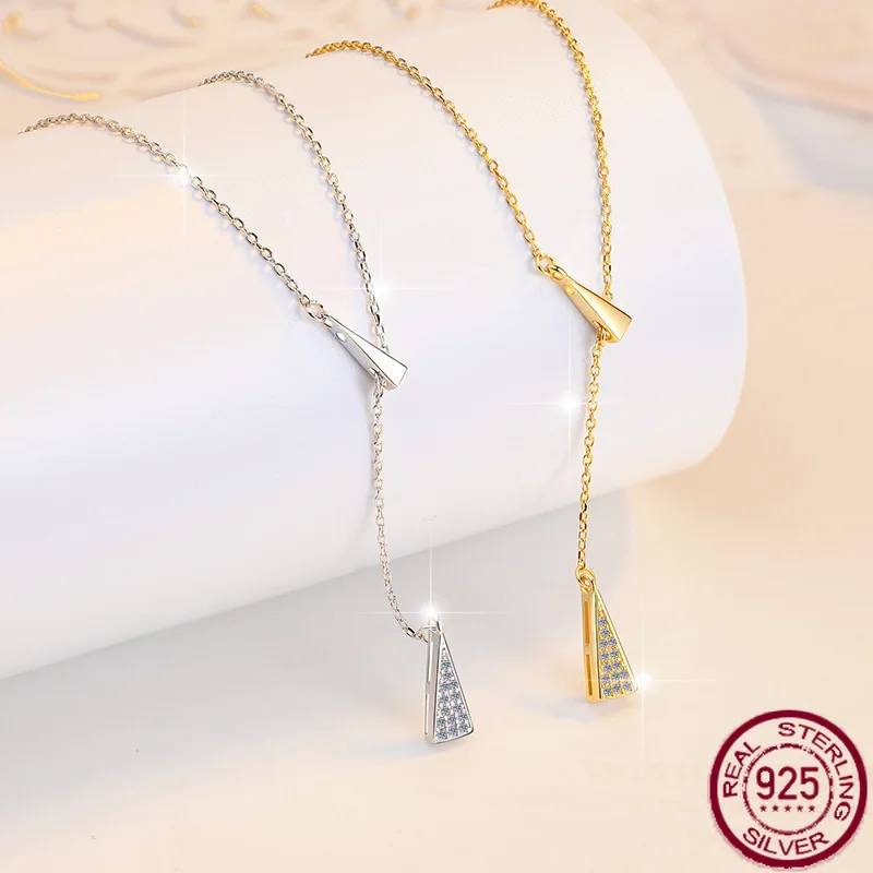 

New s925 silver tassel geometric triangle light luxury niche high-end necklace moissanite wedding jewelry
