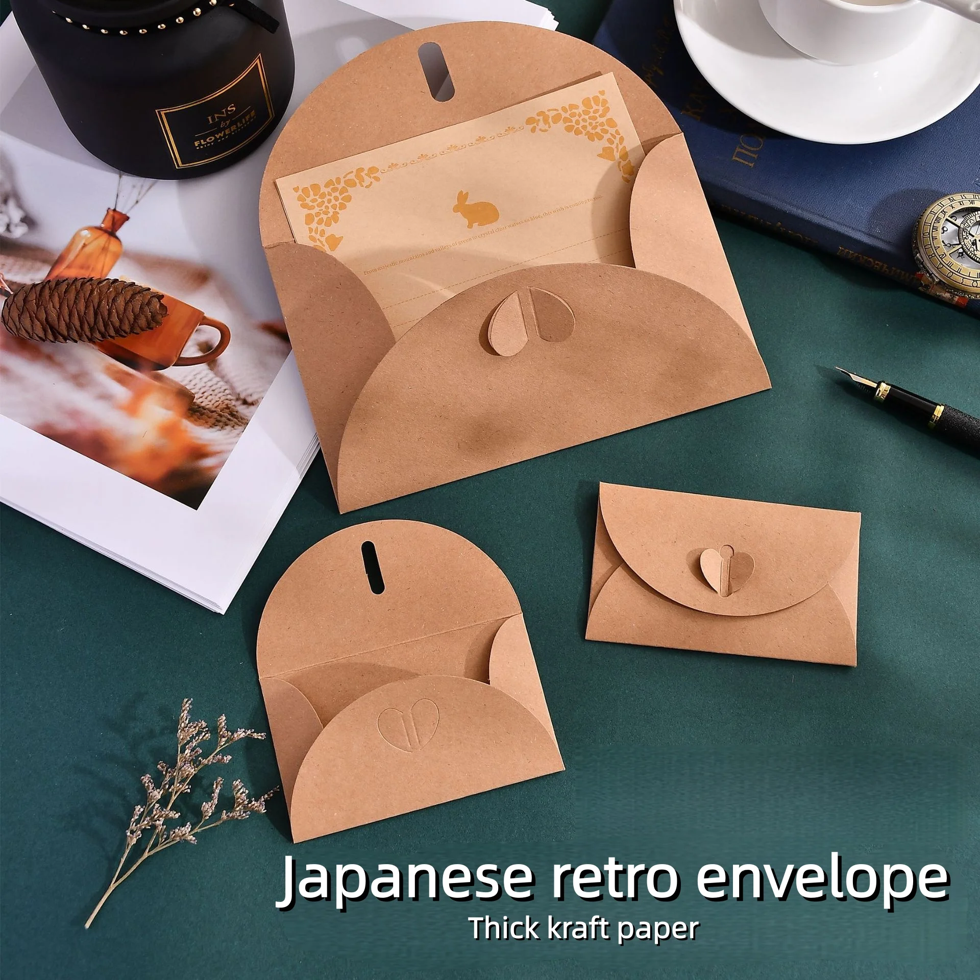 

20pcs Japanese Kraft Paper Heart Envelopes - Vintage Ins Aesthetic for Couples Love Letters, European Style Creative Pouch