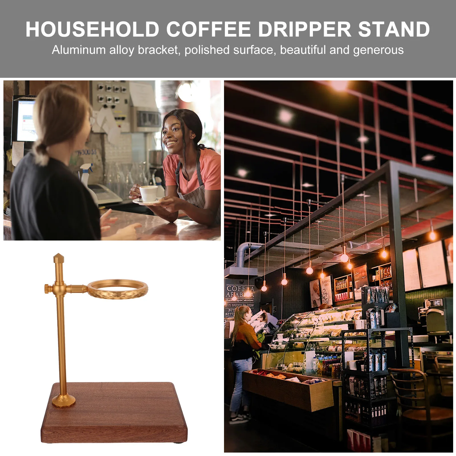 

1 шт., подставка для капельницы для кофе, регулируемая высота, основание из массива дерева, кронштейн из алюминиевого сплава, нескользящая бытовая подставка для чашек с фильтром для кофе