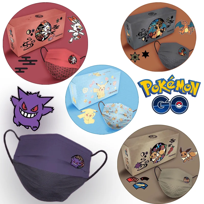 10pcs Pokemon Gengar Protective Dust Mask Cartoon Anime Breathable Mask Men Girl Daily Independent Packaging Disposable Mask