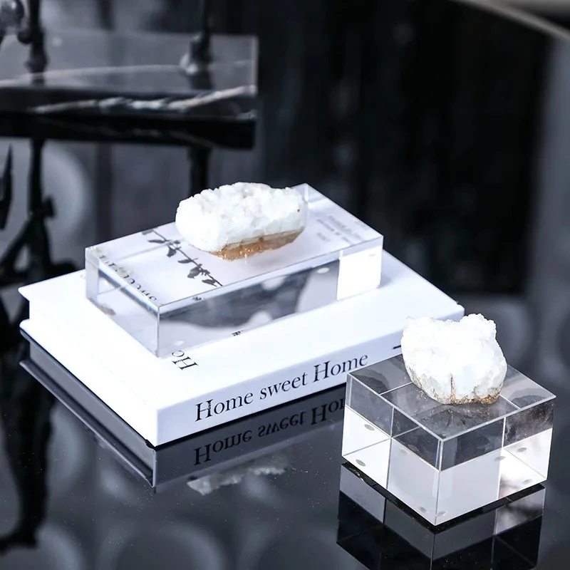 Square Transparent Crystal Base Modern Crafts Desk Decoration Creative Crystal Geometry Artwork Ornaments Room Aesthetic Decor