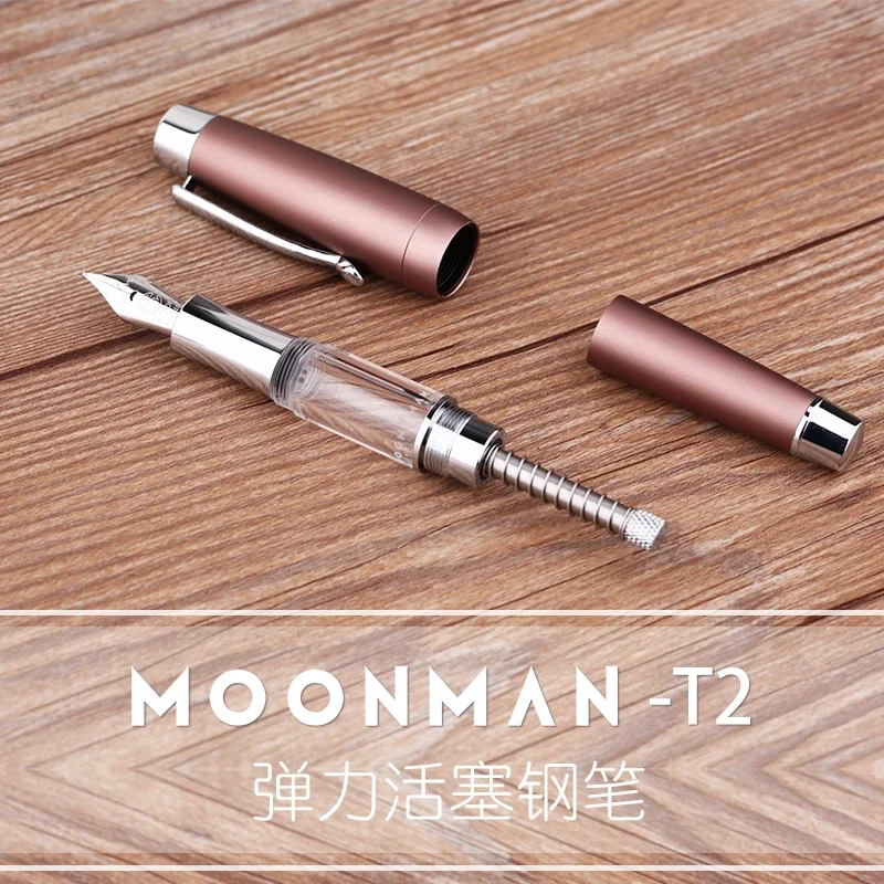 T2 Elastic Piston Fountain Pen Acrylic Metal Matte Boby EF/F/M/Bent Nib Large-Capacity Business Office Gift Ink Pen