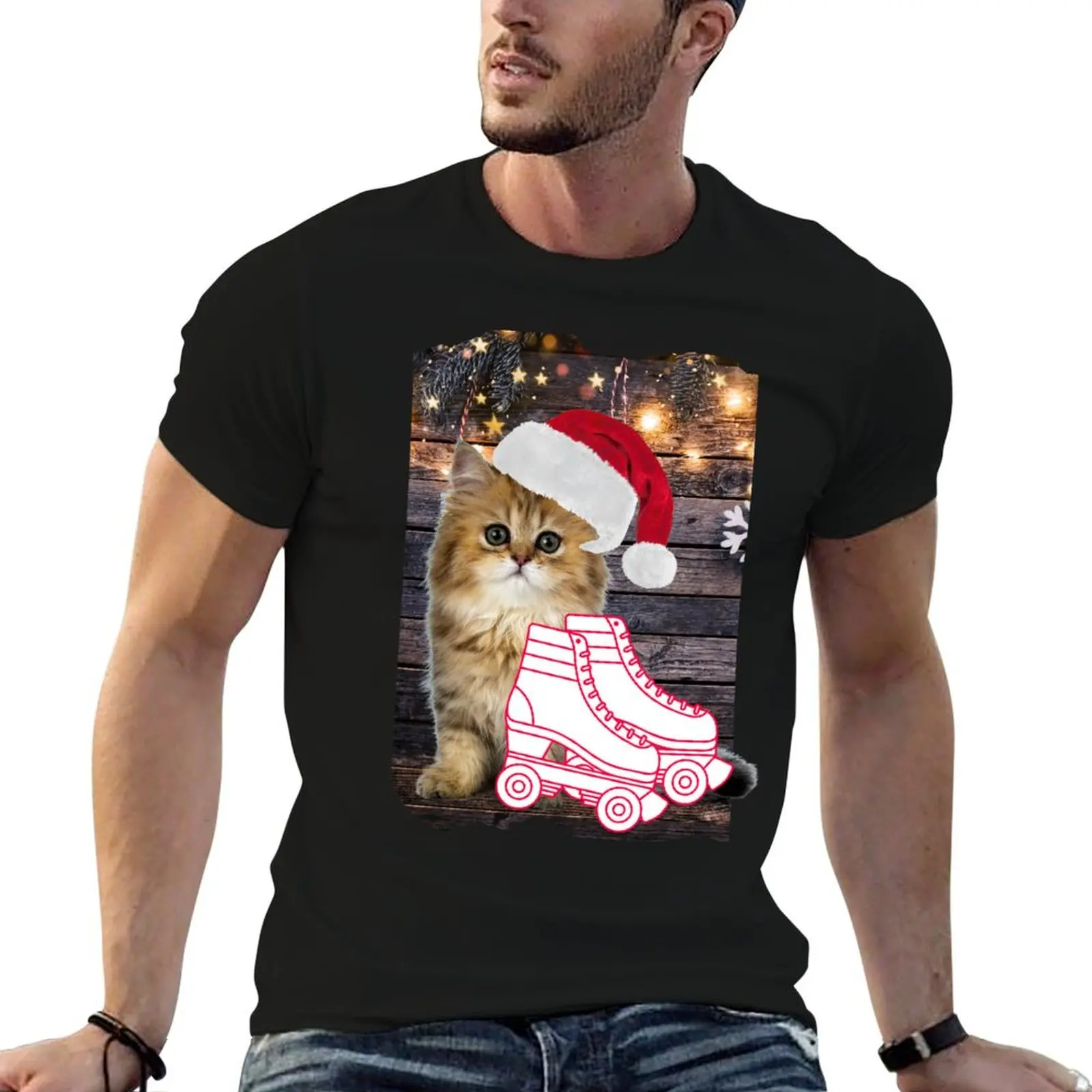 

Cat Roller with Merry Christmas man T-Shirt tshirt high cotton quality anime Skates shirt t