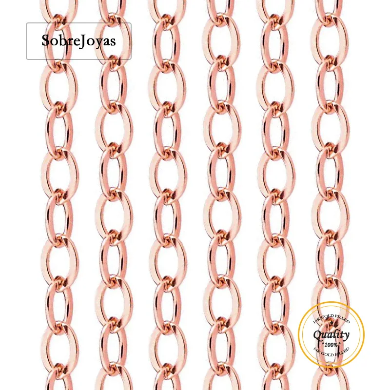 

14-каратное розовое золото, плоская кованая кабельная цепочка, ширина 1,3 мм, незавершенная оптовая продажа, цепочка для изготовления ювелирных изделий