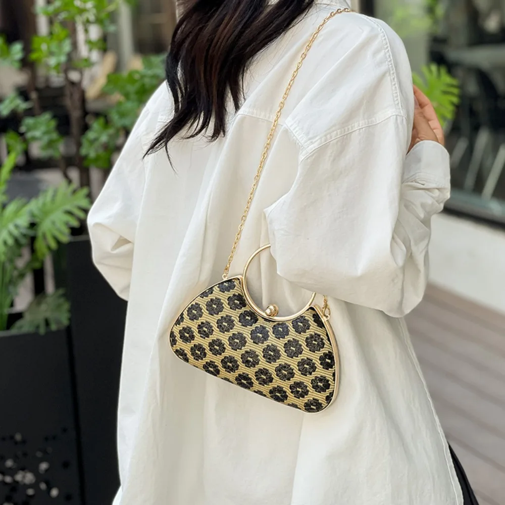 

Phone Pouch Metal Top Handle Evening Banquet Bag Glitter Shiny Box Shoulder Bag Handbag Wrist Bag Ladies Clutch Bag Women