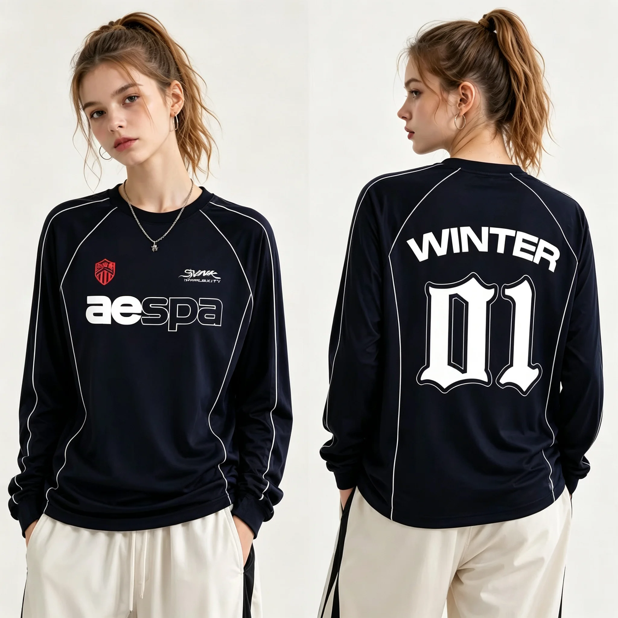 2026 Summer New Y2K American Retro AESPA Digital Printed Loose Women's T-shirt, KPOP Idol Style Music Festival Dressing, Sports
