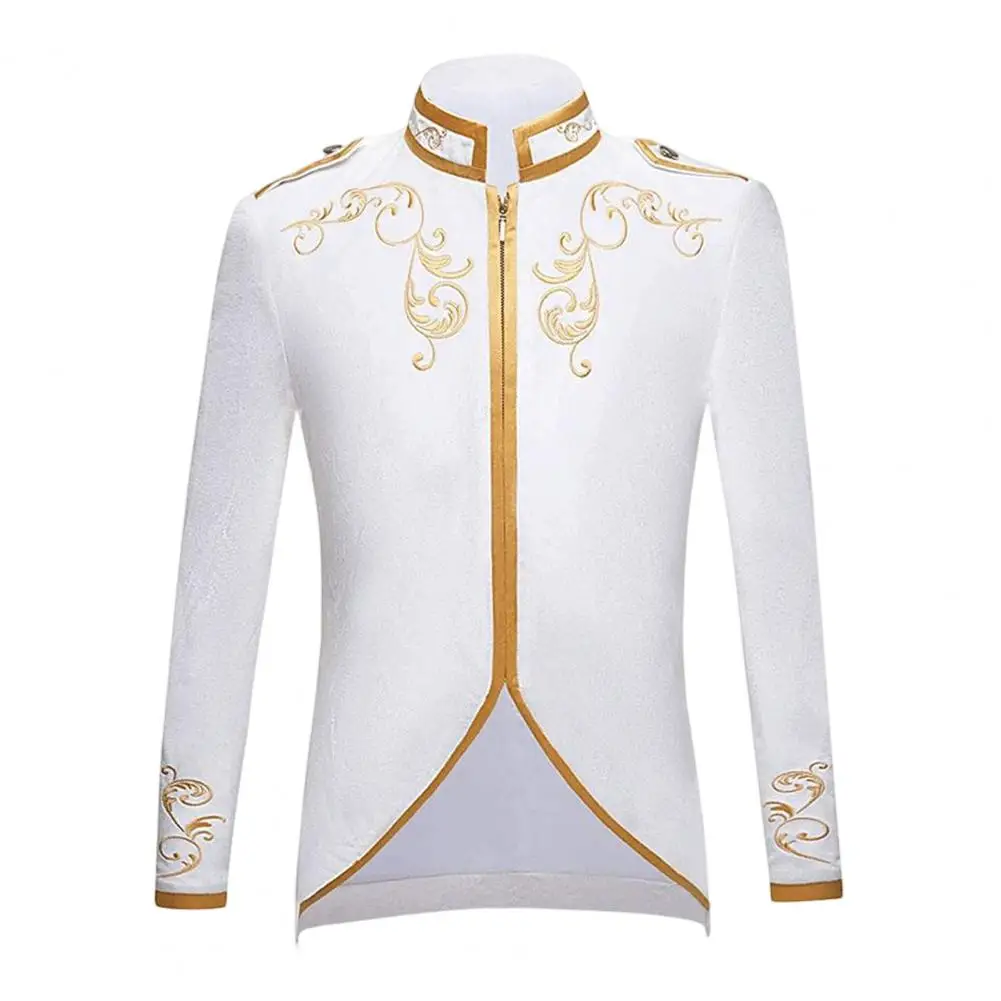 Court Prince Jacket Vintage Long Sleeve Exquisite Embroidery Halloween Men Jacket Retro Irregular Bottom Contrast Color Jacket