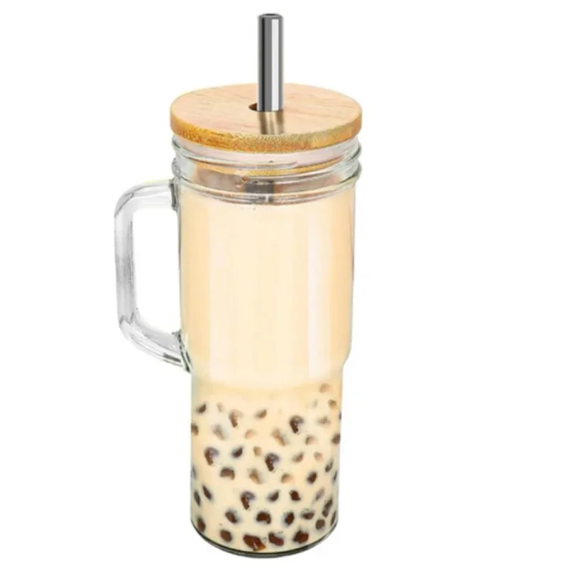 24oz Iced Coffee Cup With Straw and Lid Milk Tea Cup Party Cups With Straws Lids Glass Drinking Bubble Beer Water Reusable Sippy