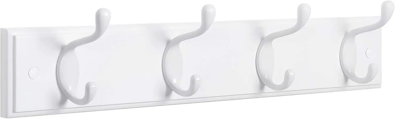 Wall-Mounted Coat Rack with 4 Dual Metal Hooks for Coats Bags Keys in Entryway Bedroom Living Room White