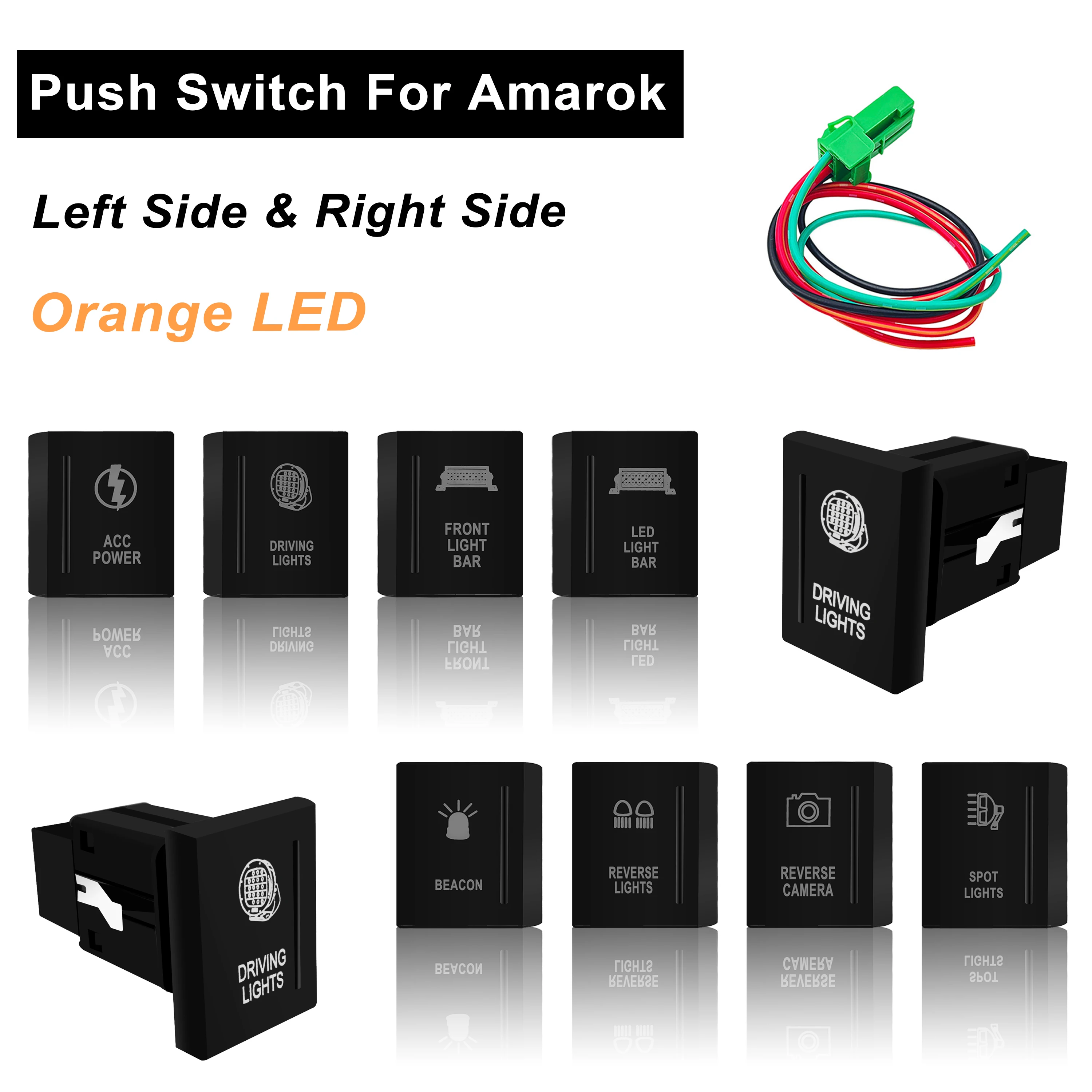 12V Left/Right Push Switch Orange Led Light ON OFF With Wiring Kits For VW Volkswagen Amarok Car Accessories Replacing Parts