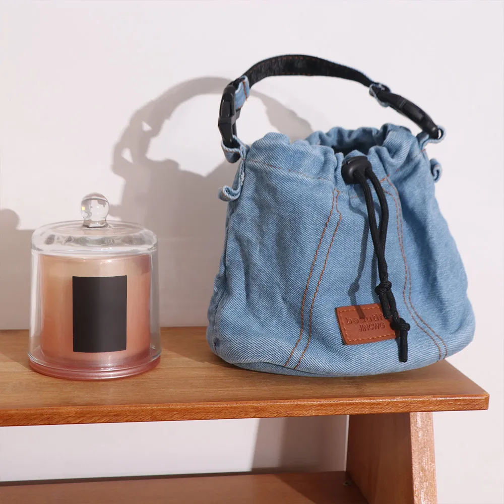 シンプルなヴィンテージ巾着クロスボディバッグ大容量カジュアルデニムキャンバスバッグハンドバッグ無地ジーンズショルダーバッグ女性