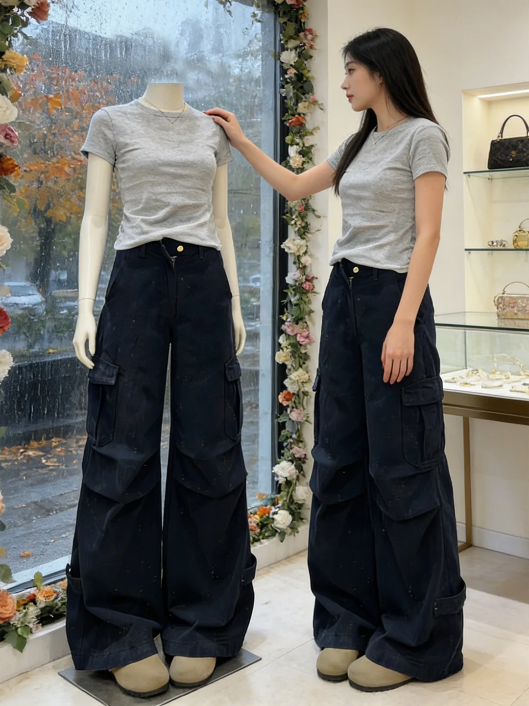 

American Sle Wide Leg Workwear Jeans Women's Spring New Large Size Loose Slim Straight Floor-Length Pants