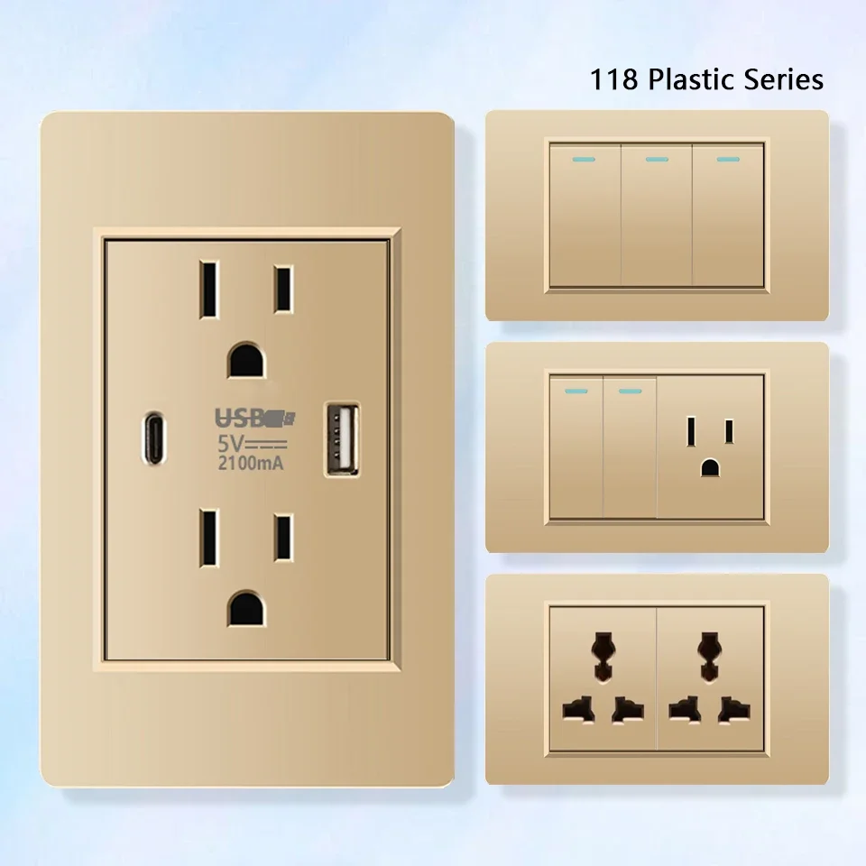 

American Mexico Standard Double USB Plug Type C Wall Quick Charging Socket US home Light Switch Panel PC Electrical Power outlet