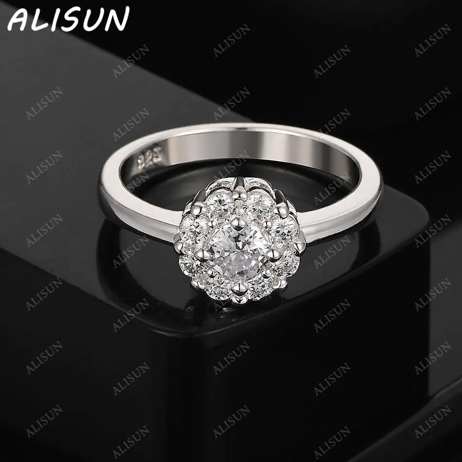 

ALISUN 925 Sterling Silver Size 7-10 Zircons Flower Ring For Women Fashion Jewelry Charm Grace Noble Wedding Accessories