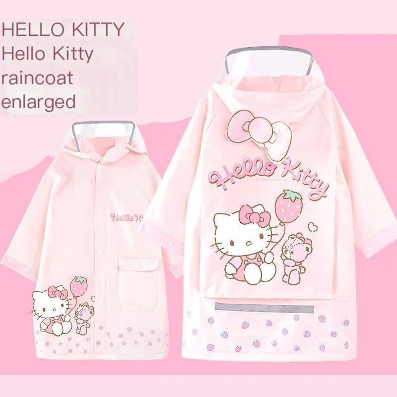 Chubasquero de dibujos animados de Hello Kitty para niños, mochila para estudiantes espaciales, resistente a la lluvia, Sanrio Kawaii, nuevo Kuromi My Melody, equipo de lluvia de Anime