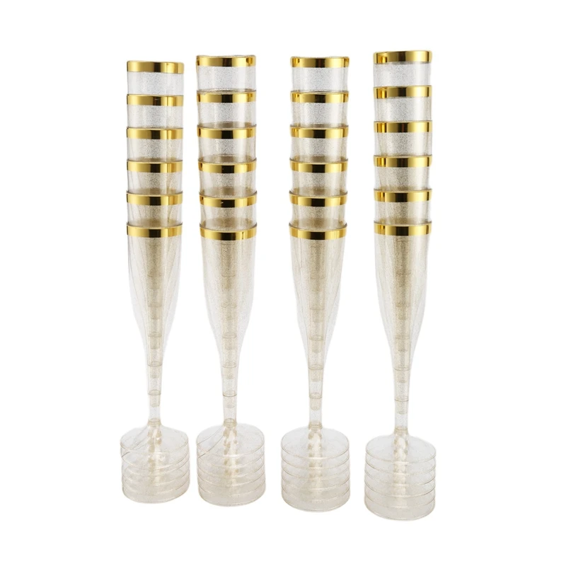 

Plastic Champagne Flutes With Gold Glitter And Gold Rim Reusable Disposable Mimosa Glasses For Party Decorations