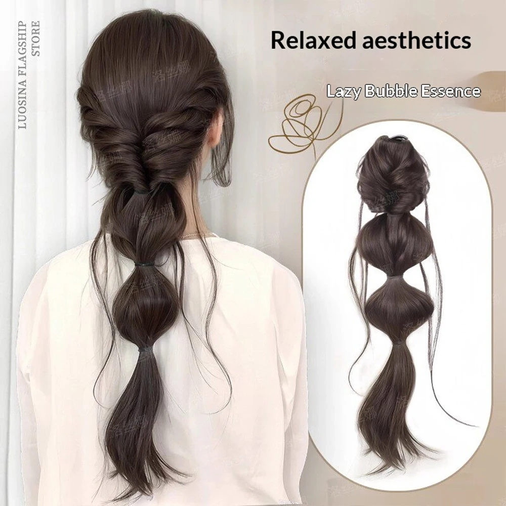 Immagine 6: Clip per capelli a becco d'anatra, coda di cavallo sintetica effetto bolle, resistente al calore, accessori moda per capelli da donna per styling quotidiano e feste