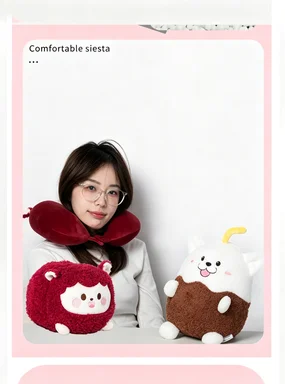 Cute  Transformable 2 in 1 Plush Stuffed Doll & Memory Foam U Neck Pillow for Airplane Car Rest
